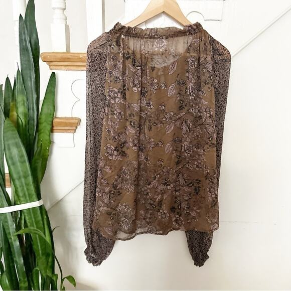 NWT Free People Hendrix Brown Black Sheer Boho Tassel Peasant Top Blouse Size S - Picture 3 of 8